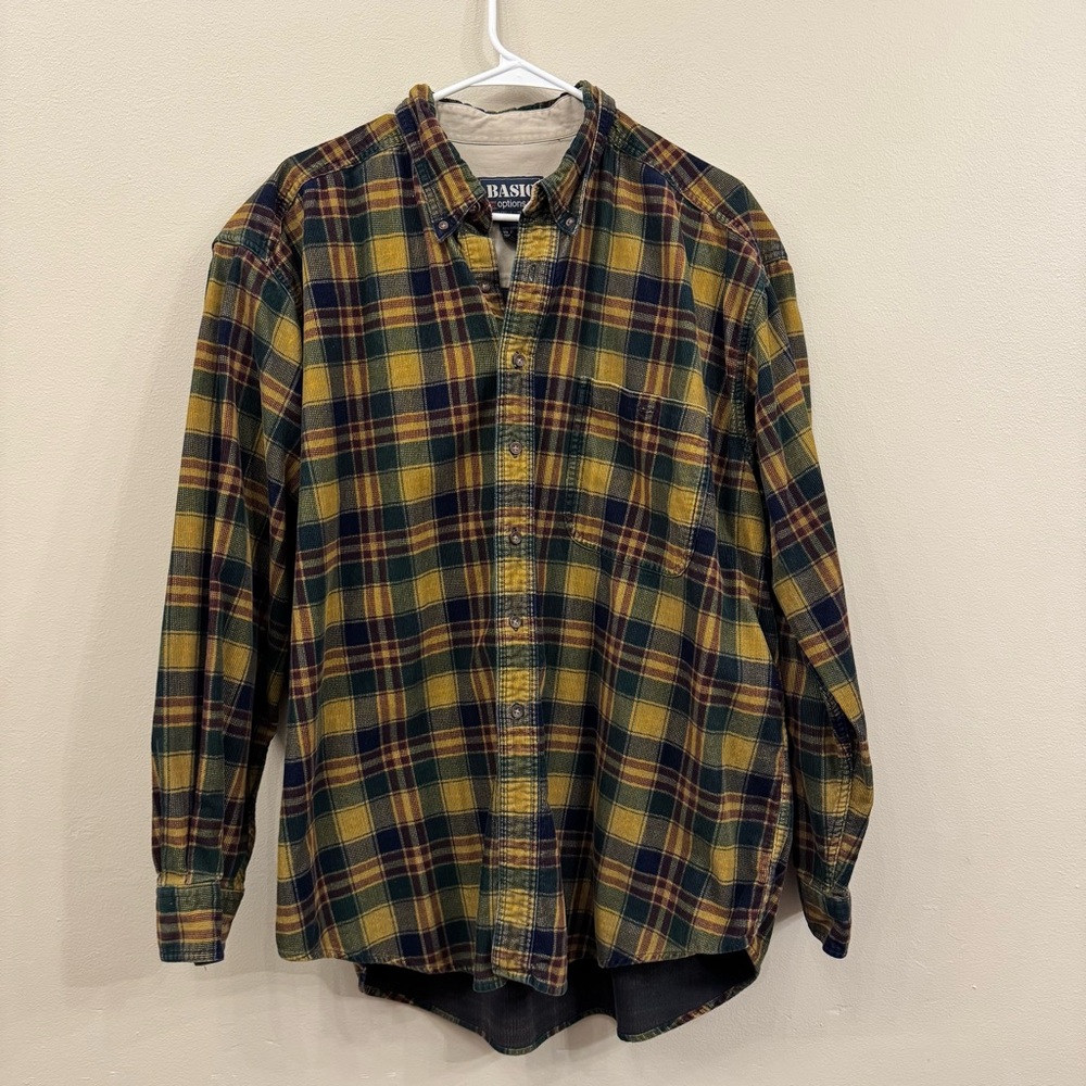 Basic Options Men's Heavy Casual Plaid Shirt - Yellow, Green, Blue | Size XL